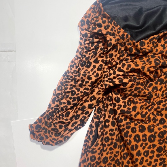 Kiyonna Brown & Black Cheetah Print Midi Dress With Ruching On The Sleeve 14-16 - Picture 6 of 13